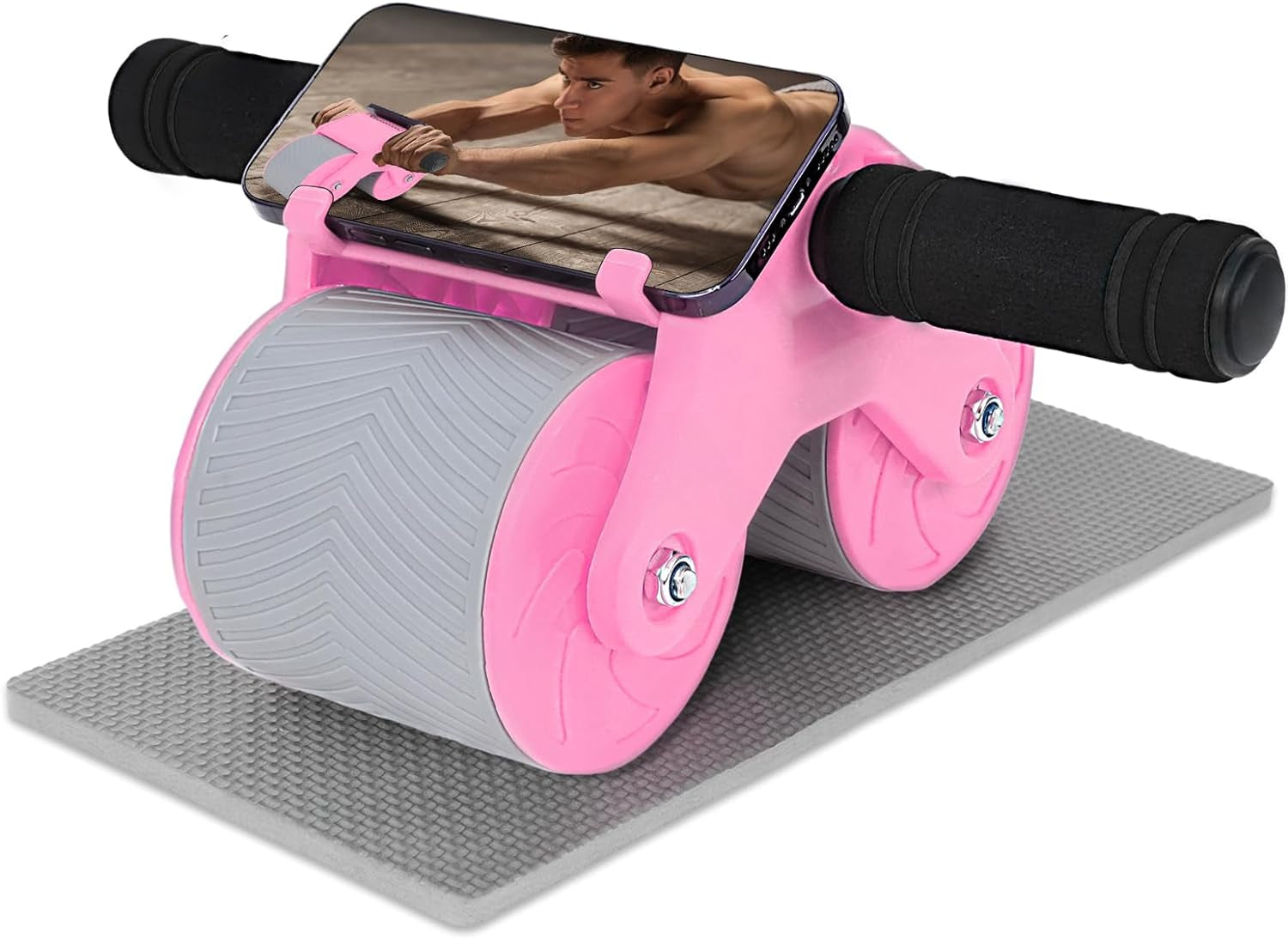 Automatic Rebound Abdominal Wheel,Ab Roller Wheel for Core Workout,2 Wheels Balance Design and Mobile Phone Holder,Suitable for Home Office Gym Outdoors,Designed for Men and Women.