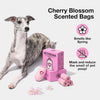 Dog Poop Bag Dispenser with Cherry Blossom Scented Bags, Leak Proof, Extra Thick Waste 1 Count Holder and 105 Bags for Walking Cats Litter, Pink