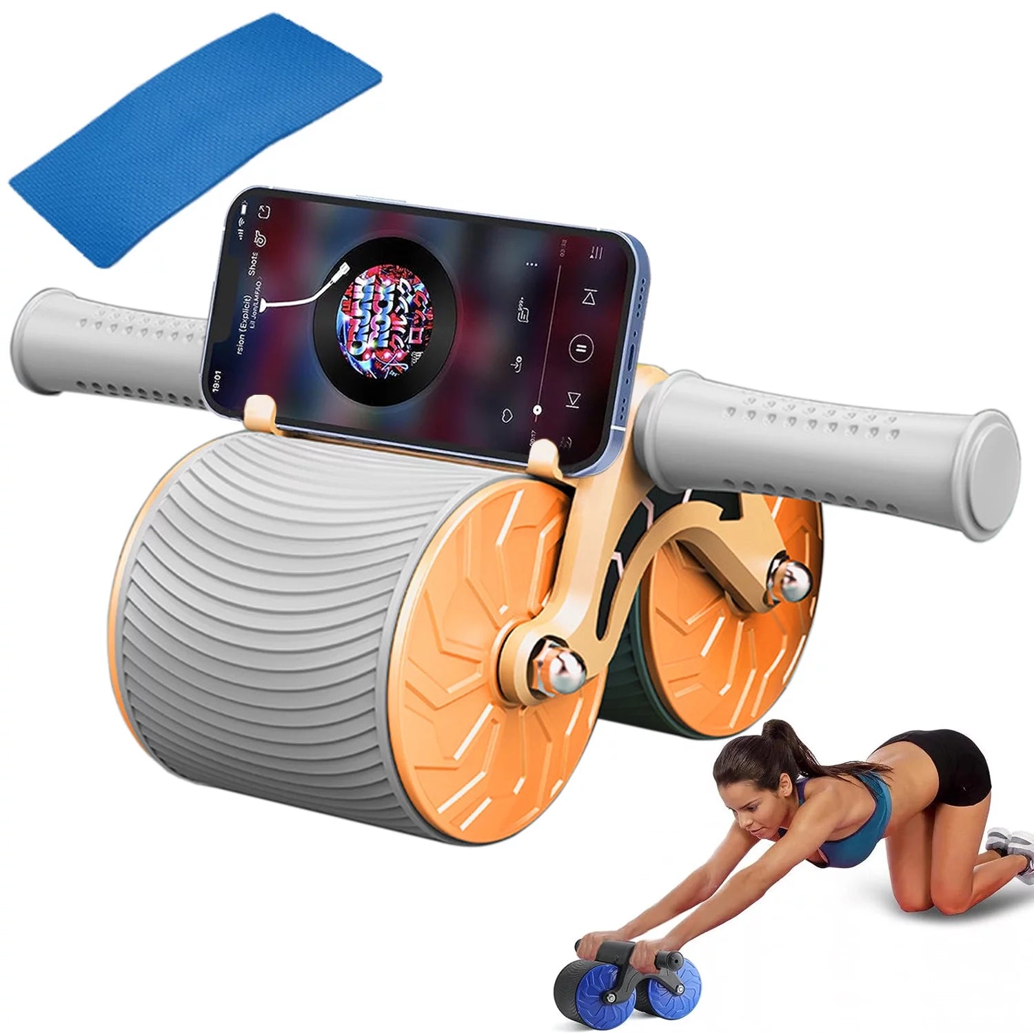  New Automatic Rebound Ab Abdominal Exercise Roller Wheel, with Ergonomic Handle Support, Abs Roller Wheel Core Exercise Equipment, for Men Women Orange