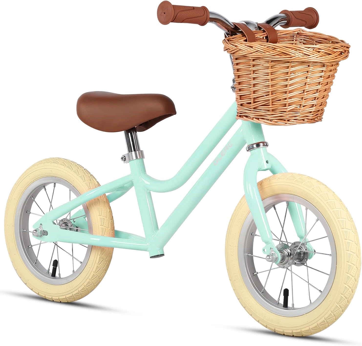 March 12" Inch Retro Kids Balance Bike with Wicker Basket , Multiple Colors