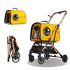 3-In-1 Faux Leather Pet Stroller, Foldable Cat/Dog 4 Wheel Stroller, Removable Carrier with Storage Basket, Removable Liner, Safety Tether, for Small/Medium Size Dogs Cats Traveling (Yellow)