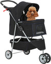 3 Wheels Pet Stroller Dog Cat Cage Jogger Stroller for Medium Small Dogs Cats Travel Folding Carrier Waterproof Puppy Stroller with Cup Holder &amp; Removable Liner,Dark Black