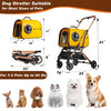 3-In-1 Faux Leather Pet Stroller, Foldable Cat/Dog 4 Wheel Stroller, Removable Carrier with Storage Basket, Removable Liner, Safety Tether, for Small/Medium Size Dogs Cats Traveling (Yellow)