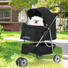 3 Wheels Pet Stroller Dog Cat Cage Jogger Stroller for Medium Small Dogs Cats Travel Folding Carrier Waterproof Puppy Stroller with Cup Holder &amp; Removable Liner,Dark Black