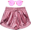 Women&#39;S Metallic Shorts Summer Sparkly Hot Outfit Shiny Short Pants