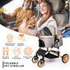 Pet Stroller with 4 Wheels, Foldable Pet Travel Carrier for Small/Medium Dogs Cats up to 50Lbs, Detachble Portable Pet Bag, Storage Basket, 3 in 1 Multifunctional