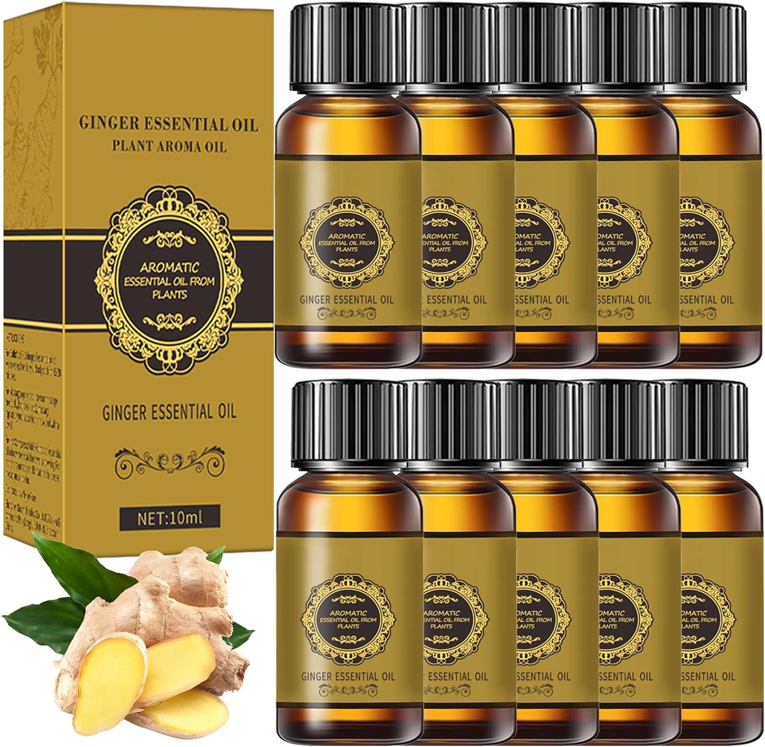 10 Pack Belly Drainage Ginger Oil, Ginger Oil Lymphatic Drainage Massage Oil, Natural Lymphatic Drainage Ginger Oil,Ginger Massage Oil,Plant Aroma Oil, Natural Ginger Essential Oil