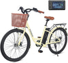 Electric Bike for Adults, Ebike 7 Speed with 36V 13Ah Battery, Aluminum Frame, E Bikes for Adults Women 26 Inch with Basket, City Commuter Cruiser Step through Electric Bike for Women